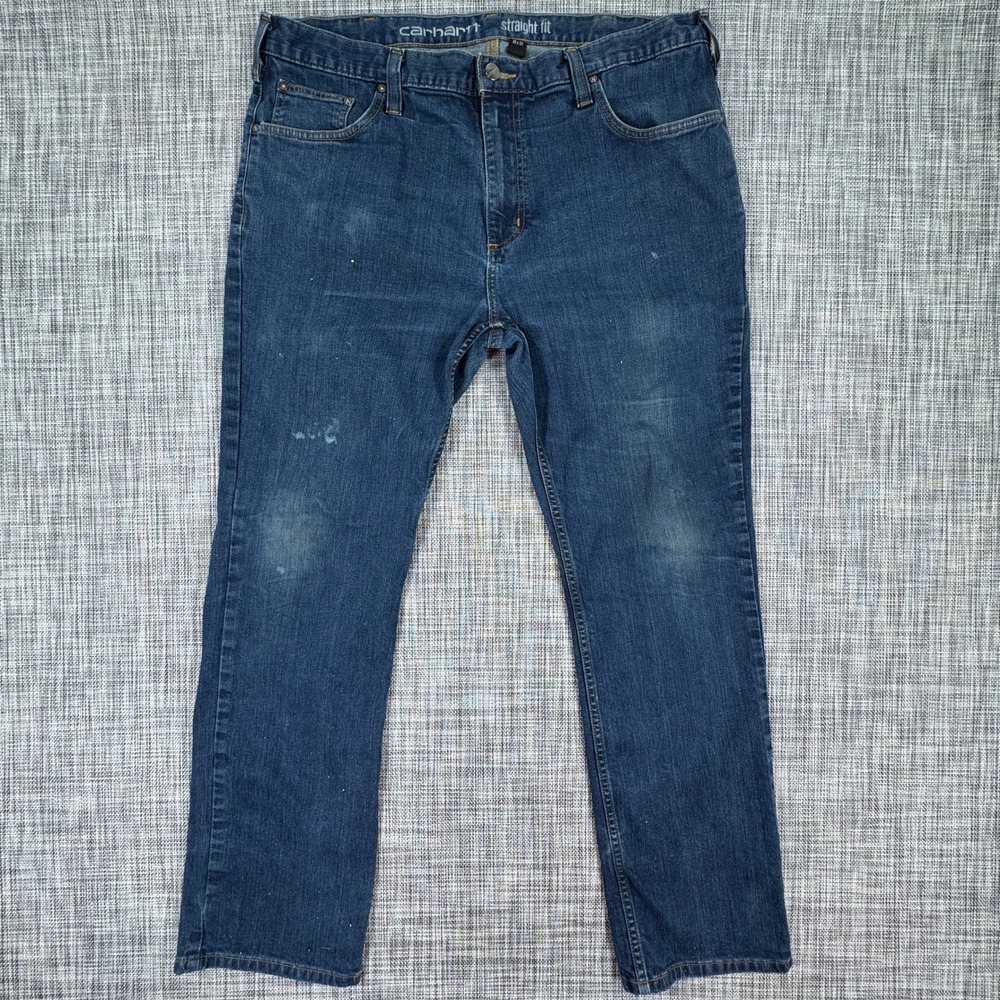 Carhartt Rugged Flex Jeans Mens 38x32 Straight Fit Tapered Blue Stretch Denim